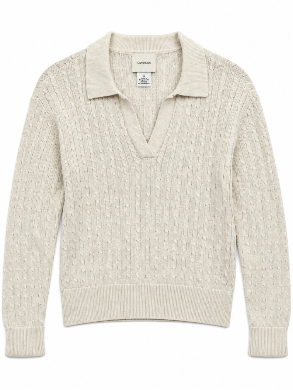 nwot Calvin Klein Cream Cable-Knit Polo V-Neck Sweater